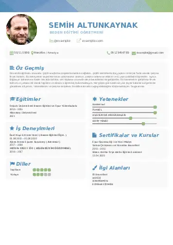 Beden Eğitimi Öğretmeni CV Örnekleri cv indir